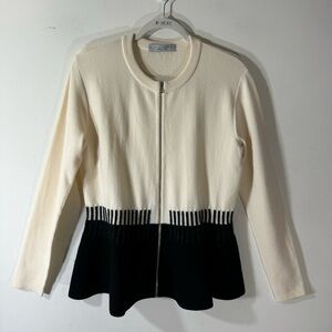 D.Exterior wool blend zip peplum sweater blazer